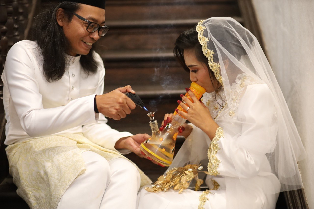 Wedding photo on the stairs